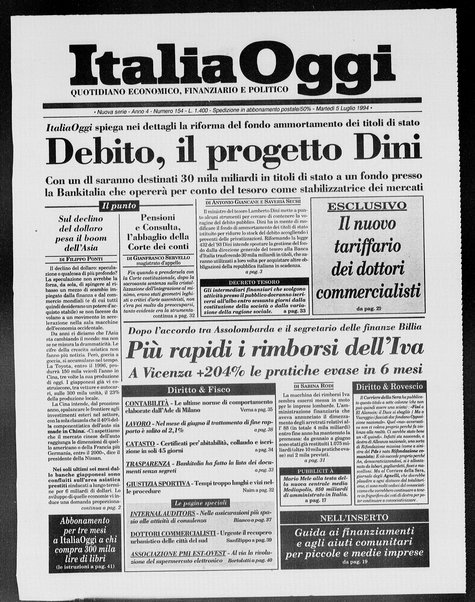 Italia oggi : quotidiano di economia finanza e politica